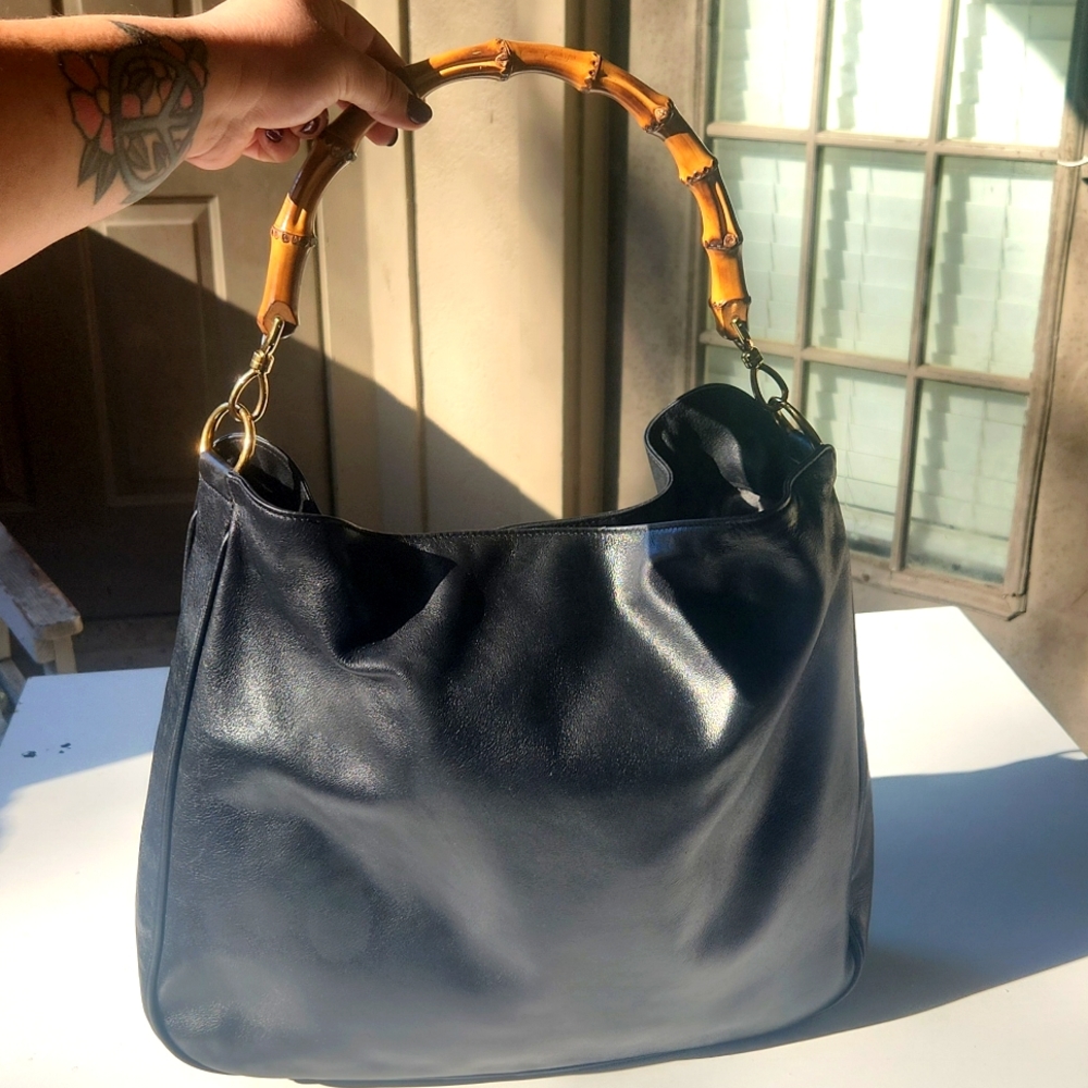 Gucci Bamboo 1947 Collection - Black Vintage Shoulder Bag with Bamboo Handle